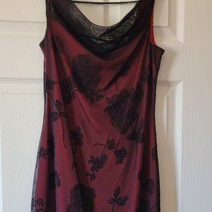 IZ Byer California Black w/ Red Liner Rose Print Above Knee Length Dress Size S